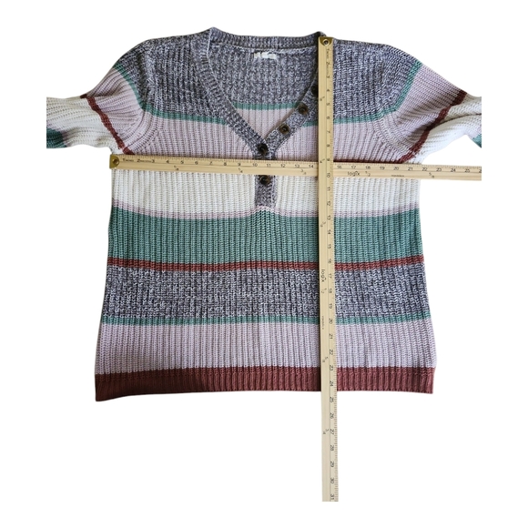 Maurices Multicolor Striped Henley Sweater Size L – Cozy Knit Button-Up Pullover - Picture 7 of 9
